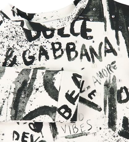 Dolce & Gabbana Sweatshirt - DG Next - Weiß/Schwarz m. Perlen
