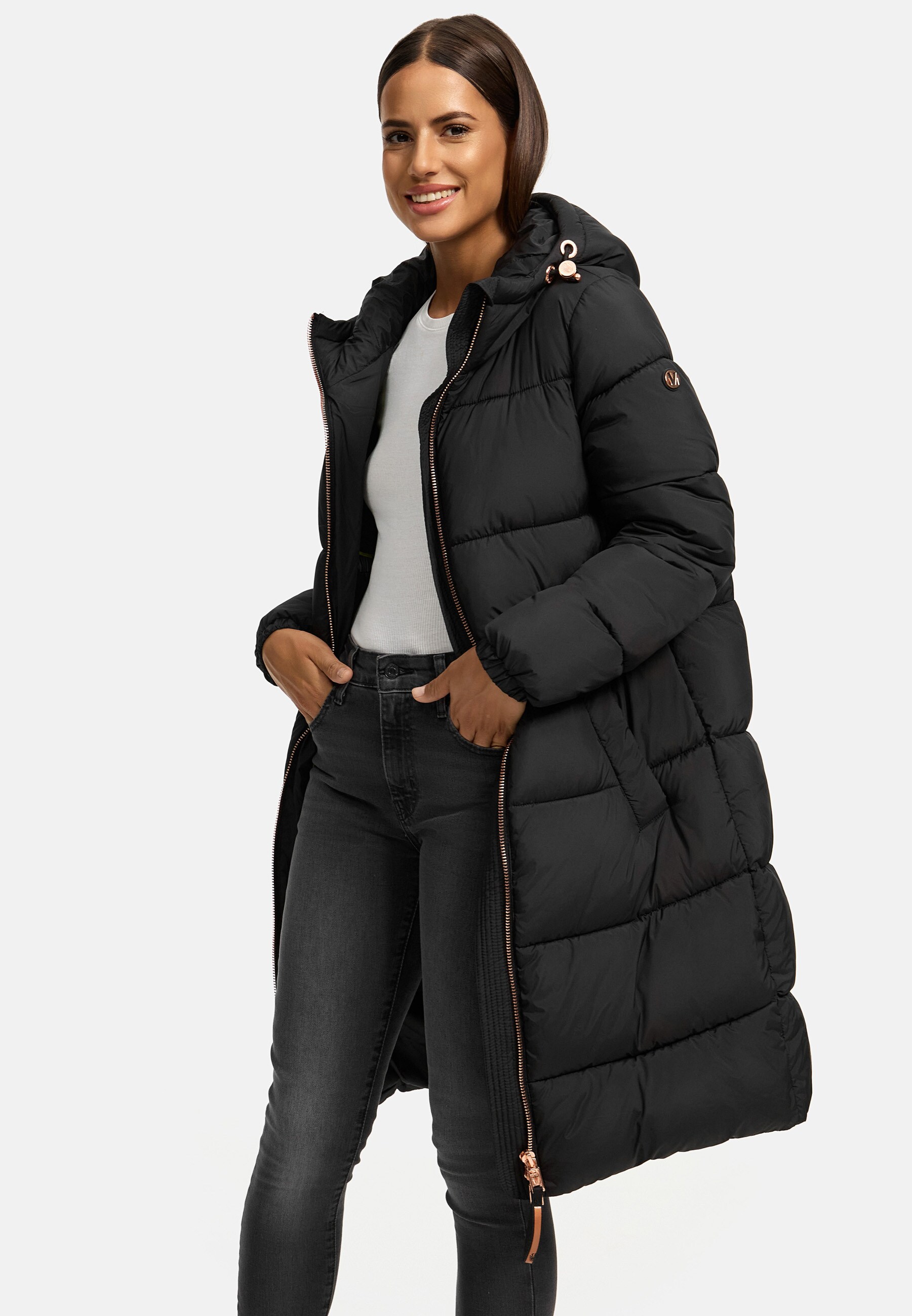 MARIKOO Damen Winter Steppmantel Stepp Jacke Mantel Parka warm mit Kapuze Nomadiaa