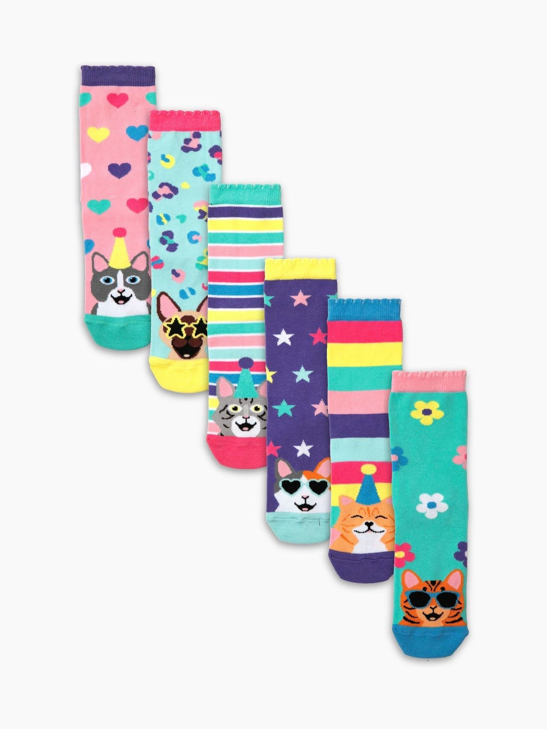 United Odd Socks Kitten Heel Girls Socks 6 pack
