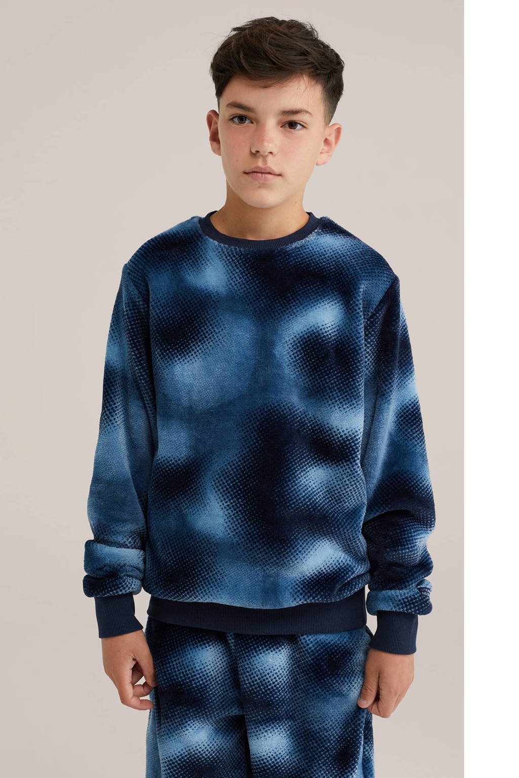 WE Fashion fleece pyjama donkerblauw