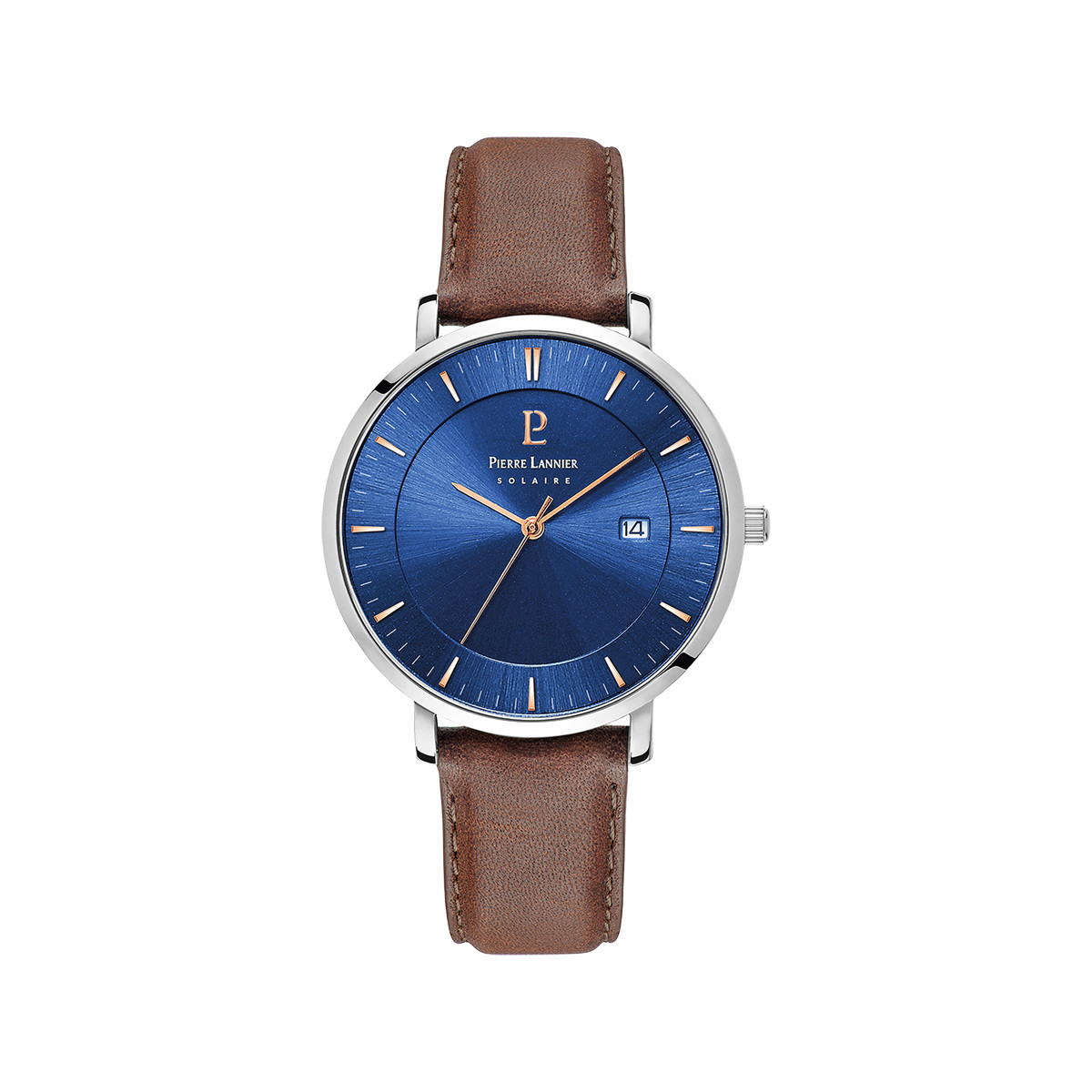 Montre Pierre Lannier homme solaire acier bracelet cuir brun