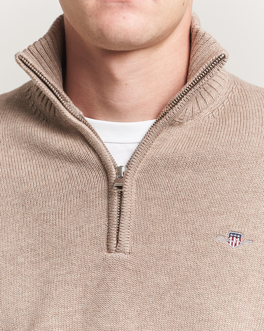 GANT Casual Cotton Half Zip Dark Sand Melange
