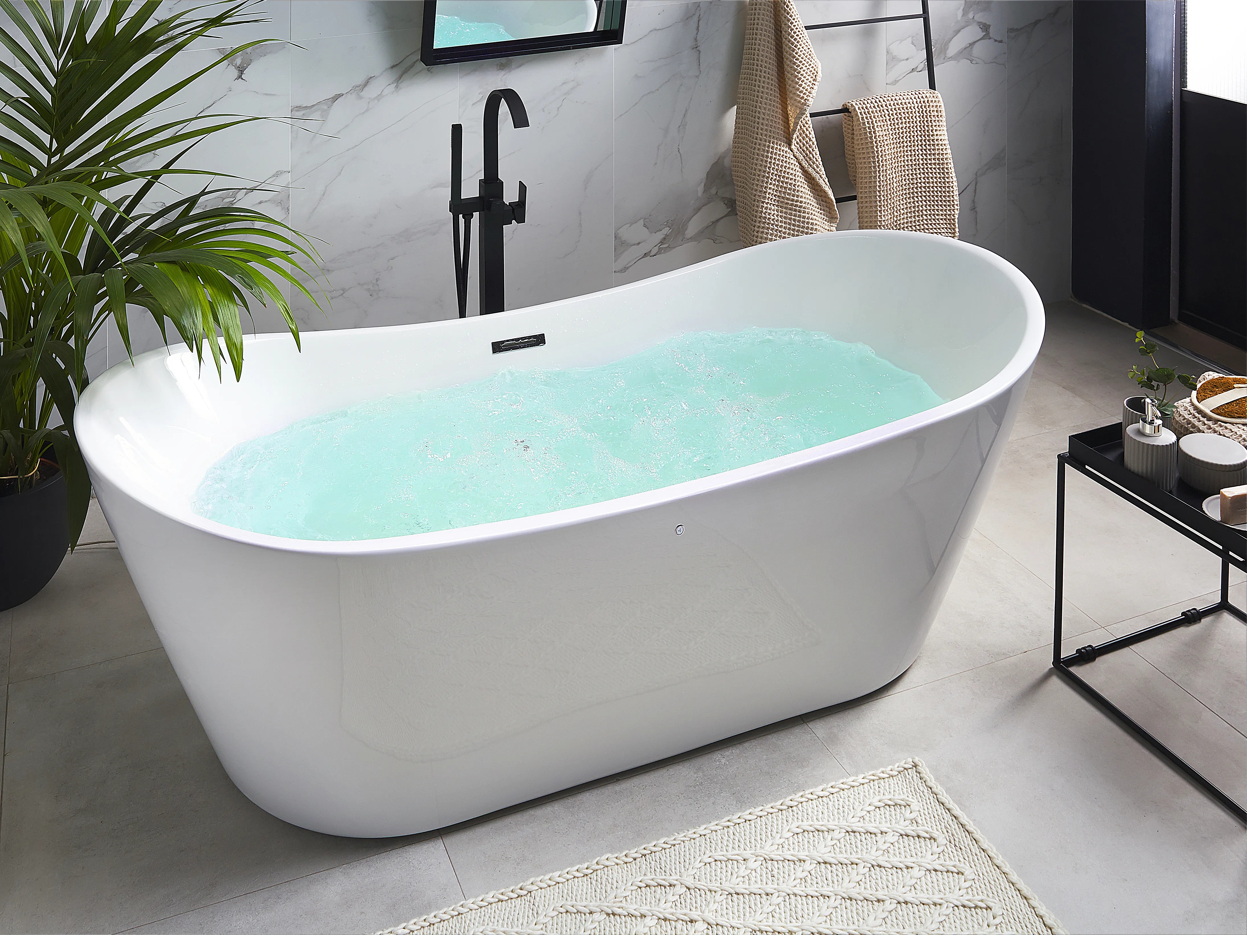 Vrijstaand bubbelbad met LED ANTIGUA 168 x 80 cm Wit