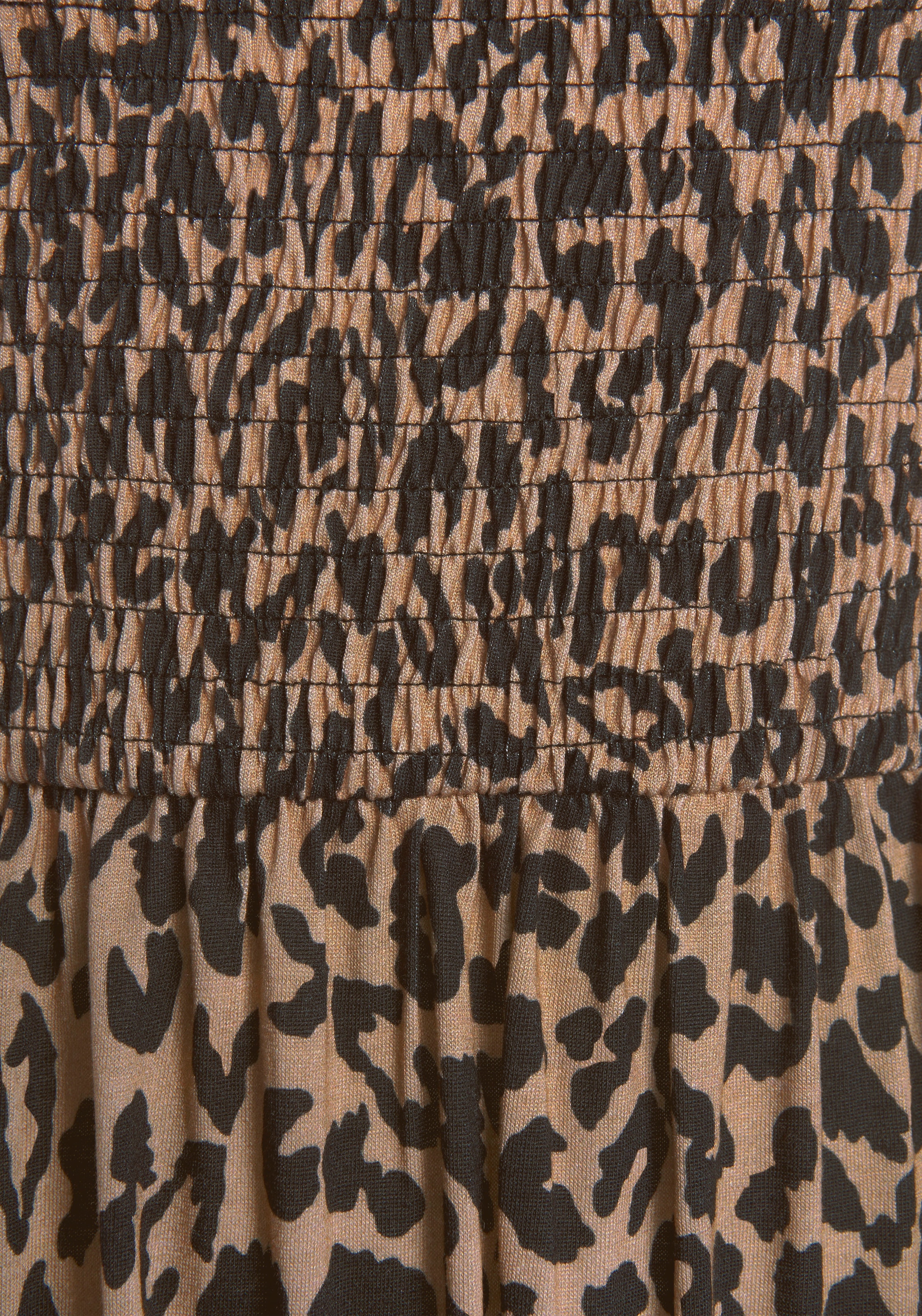Buffalo Midikleid mit gesmoktem Oberteil und Animalprint, Leokleid, Sommerkleid