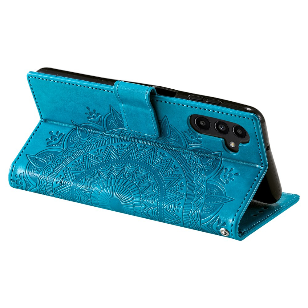 Samsung Galaxy S25 FE Leder Tasche Wallet - Mandala Flowers Imprint - Blau