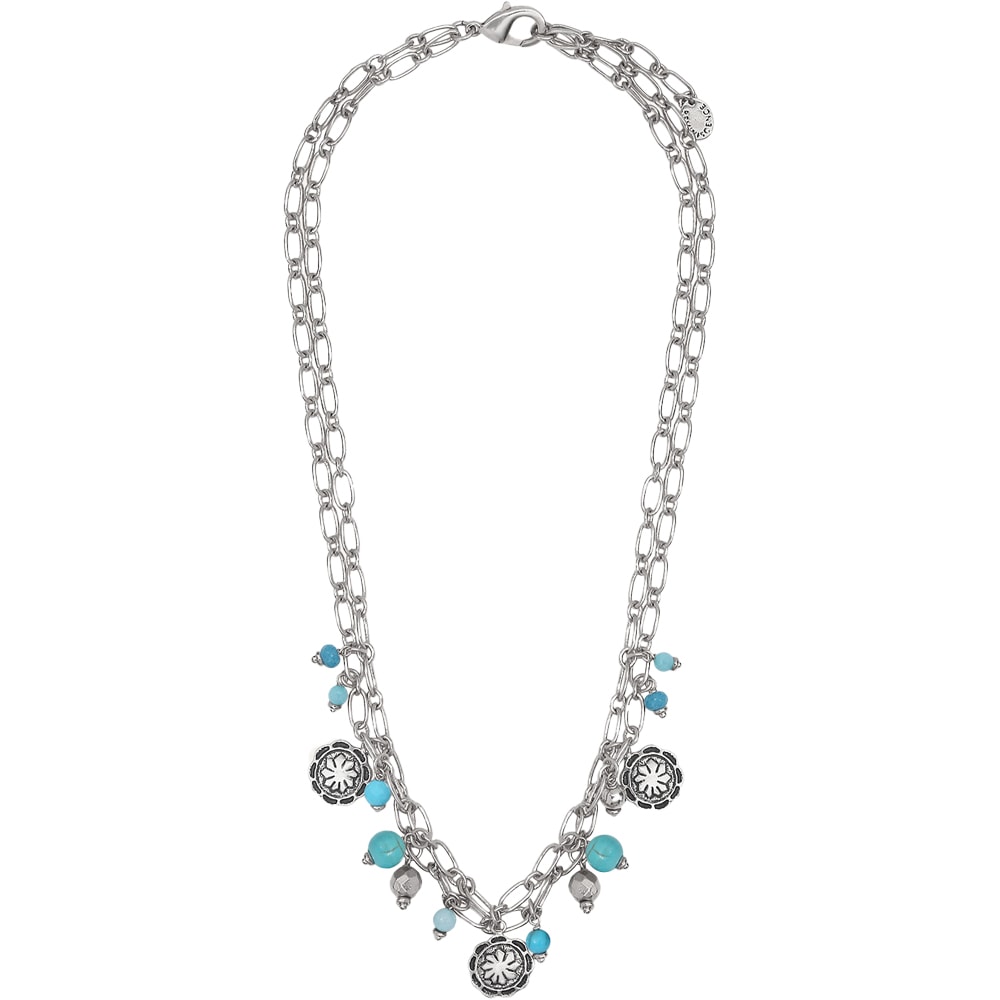 Collier Amazones - Métal argenté,  jade & howlite