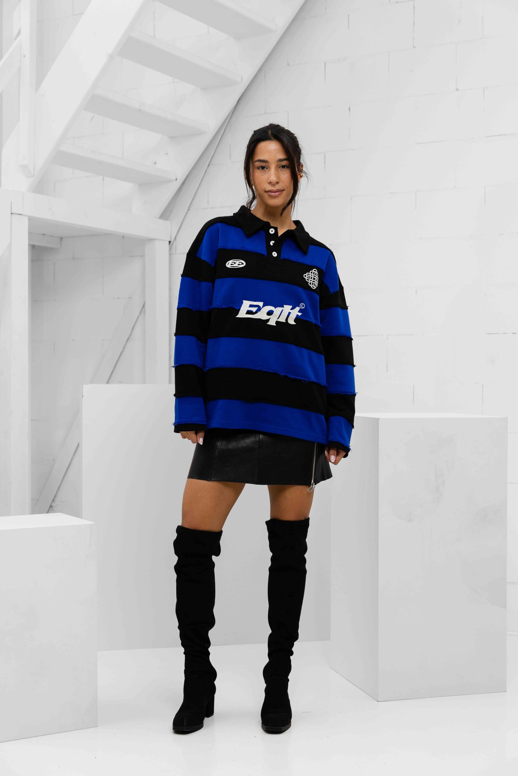 Equalité Stripe Jersey Polo Dames Zwart/Blauw