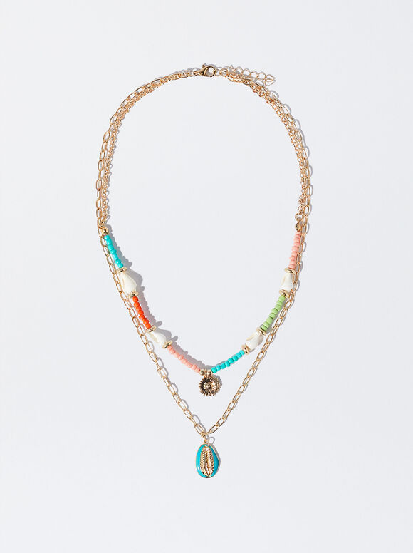 Conjunto de colar de conchas - Multicolorido