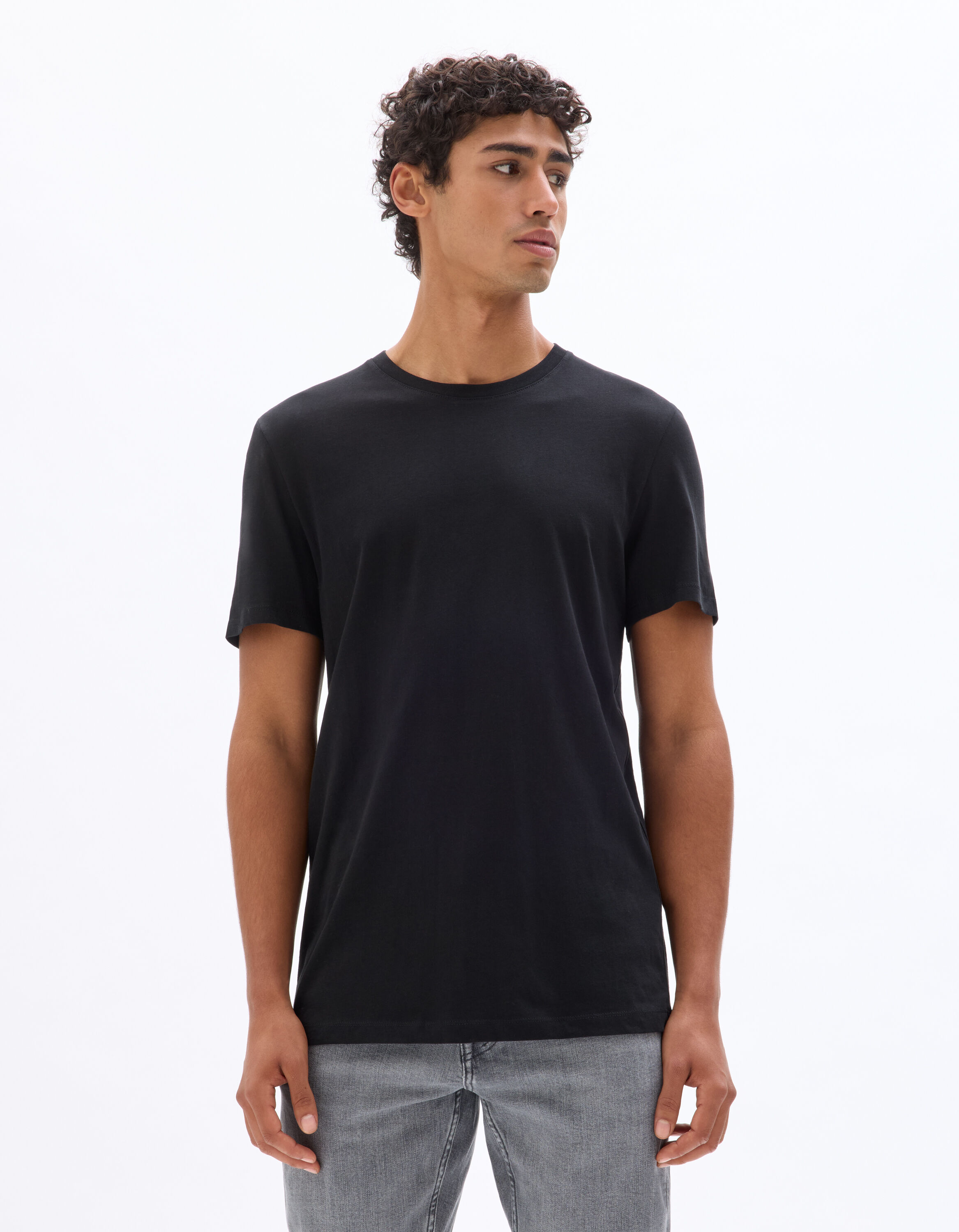 T-shirt regular col rond 100% coton + long - noir