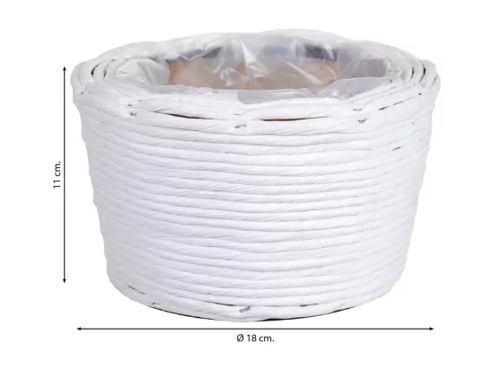Panier rond en osier blanc 18x18x11h cm