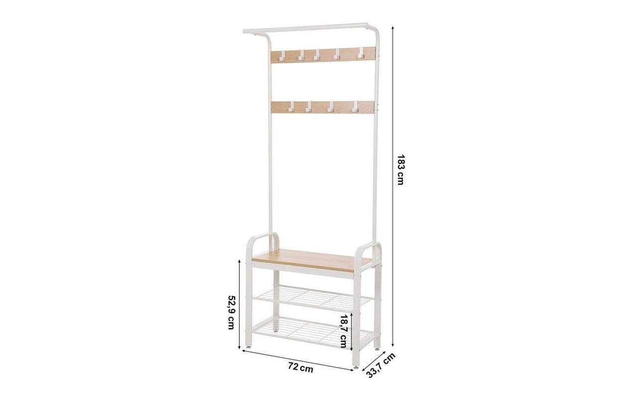Garderobe mit Schuhablage 183 cm, Nature/WeissKleiderständer mit Sitzbank