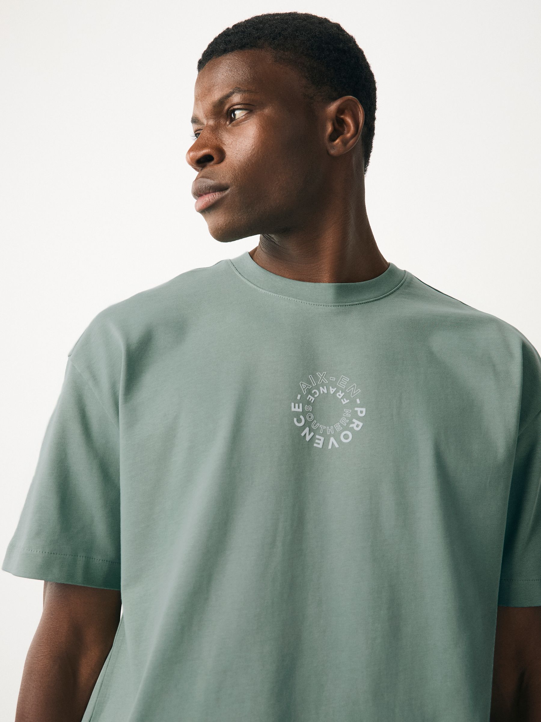 Wit/groen/neutraal - Relaxt dik T-shirt met grafische print
