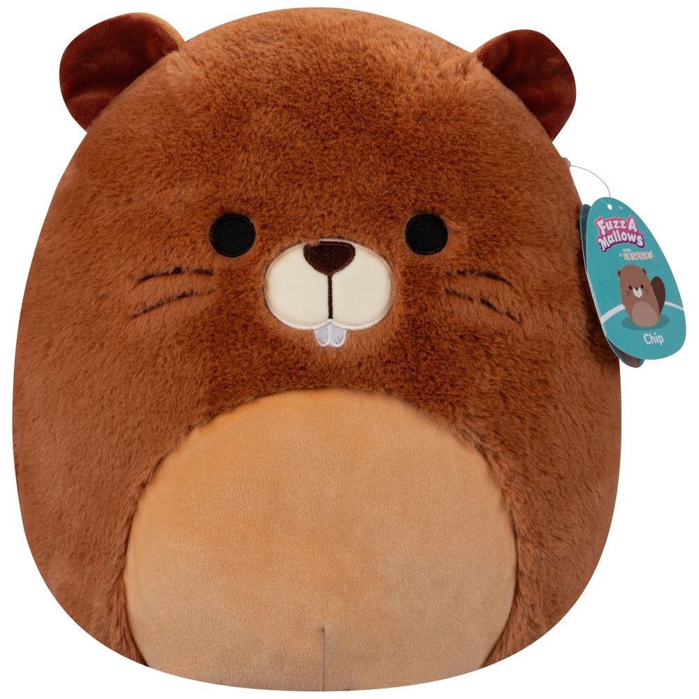 Original Squishmallows Fuzz-a-Mallows 30cm Chip der Biber Plüschtier