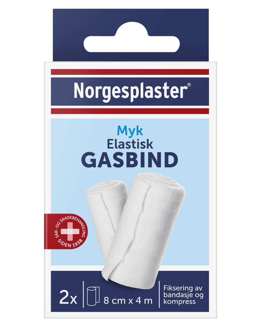 Norgesplaster elastisk gasbind 8cmx4m 2 stk