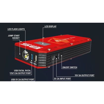 Booster BS Battery Power Box PB-02 avec chargeur USB Universel - Rouge / Noir