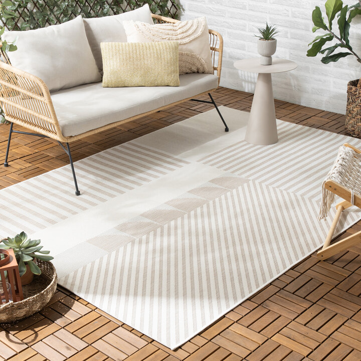 Buitenvloerkleed - Capri Lines Beige/Creme | Stijlvol!