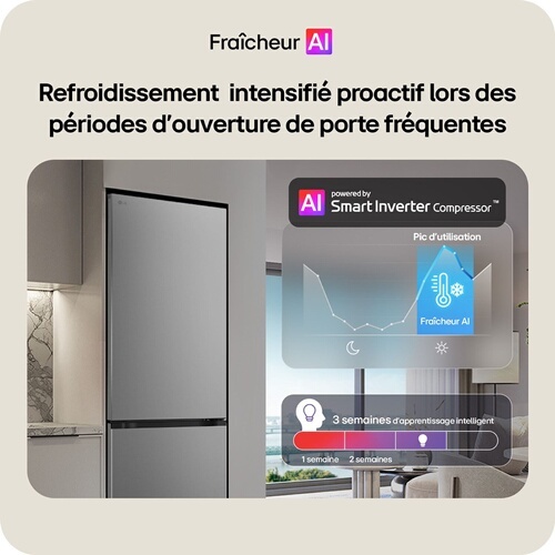 Réfrigérateur congélateur en bas Lg GBBW322CEV Noir