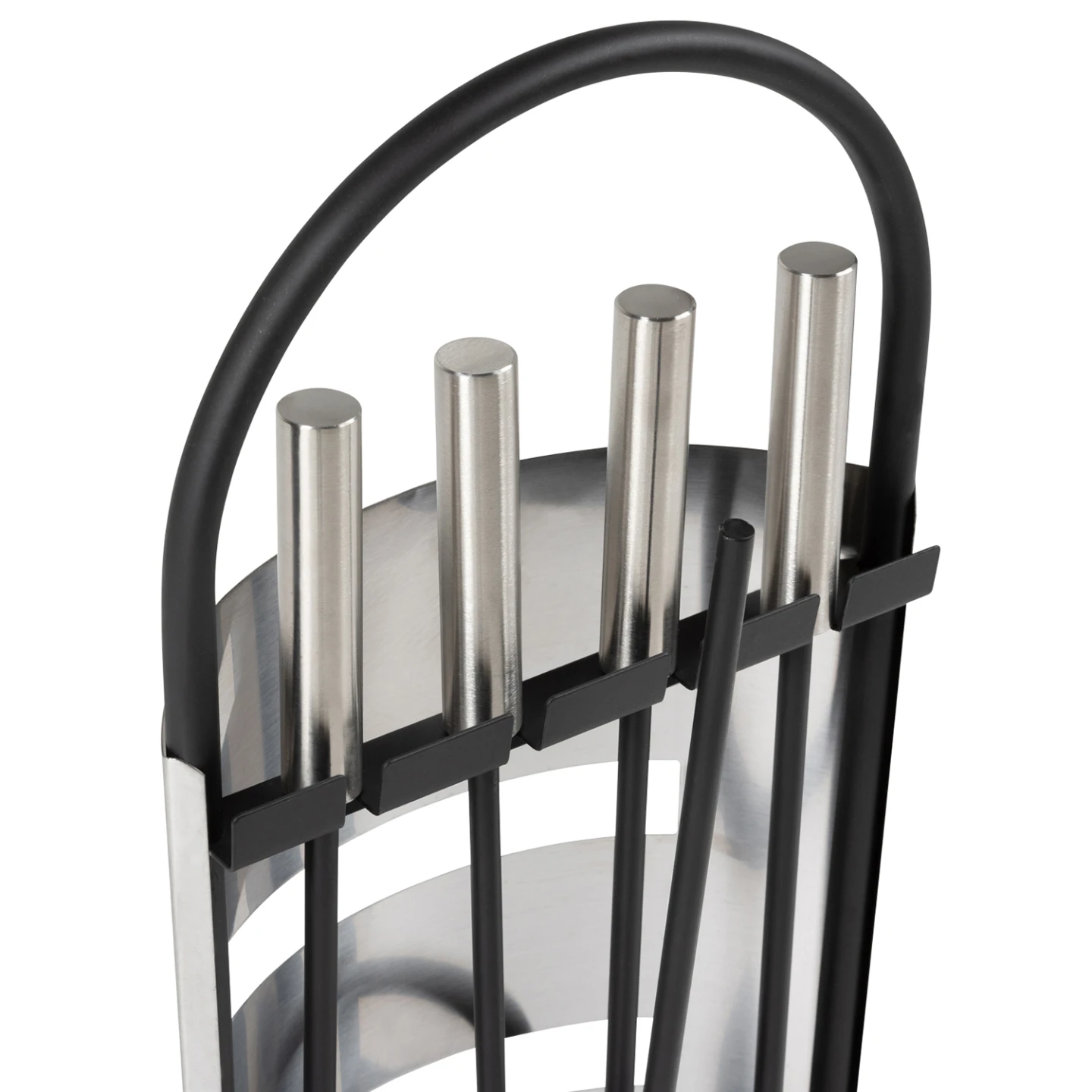 Ensemble serviteur de cheminée noir inox 5 éléments pelle balai tisonnier pince avec support