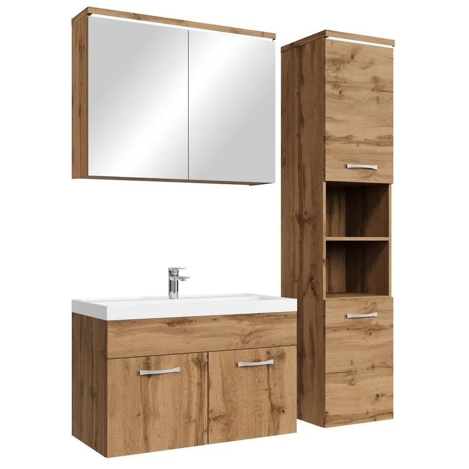 Badplaats Badkamermeubel Set Paso 80 x 40 cm - Eiken - Badmeubel met spiegelkast