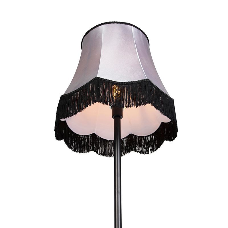 Klassieke vloerlamp zwart met Granny B kap grijs - Simplo