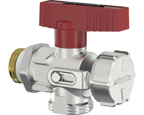 KFE Simplex kogelkraan 1/2 x 3/4 inch buitendraad hoek siliconenvrij messing vernikkeld F10658