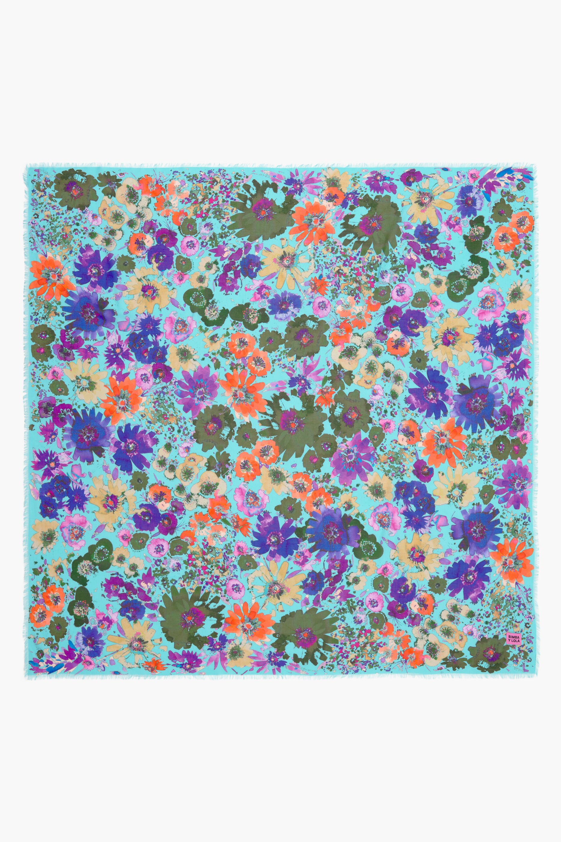 Xale floral aquarela azul
