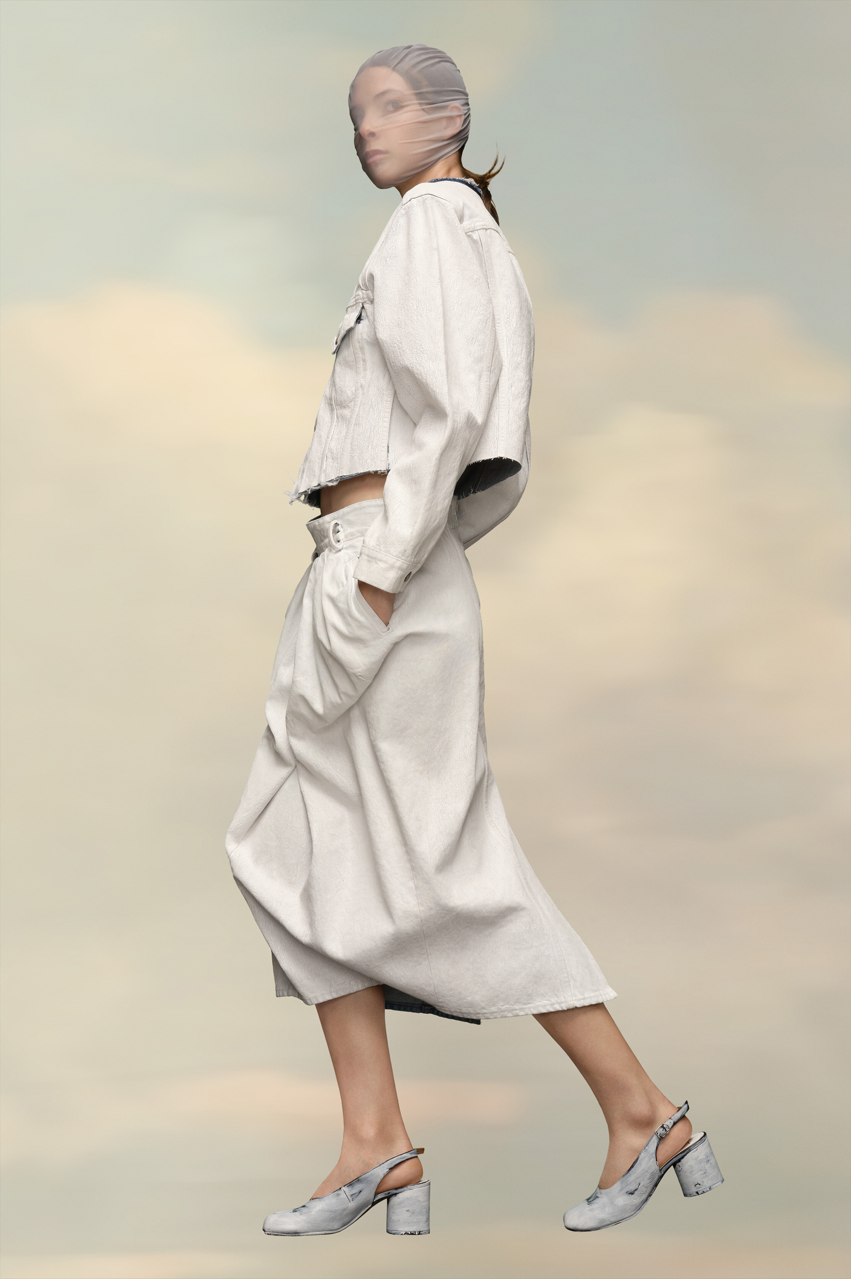 Veste en jean courte - Blanc craquelé