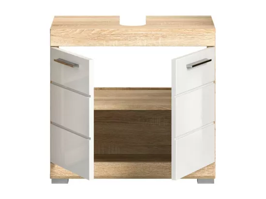 Meuble sous vasque RIDLEY – 2 portes – Blanc et chêne clair