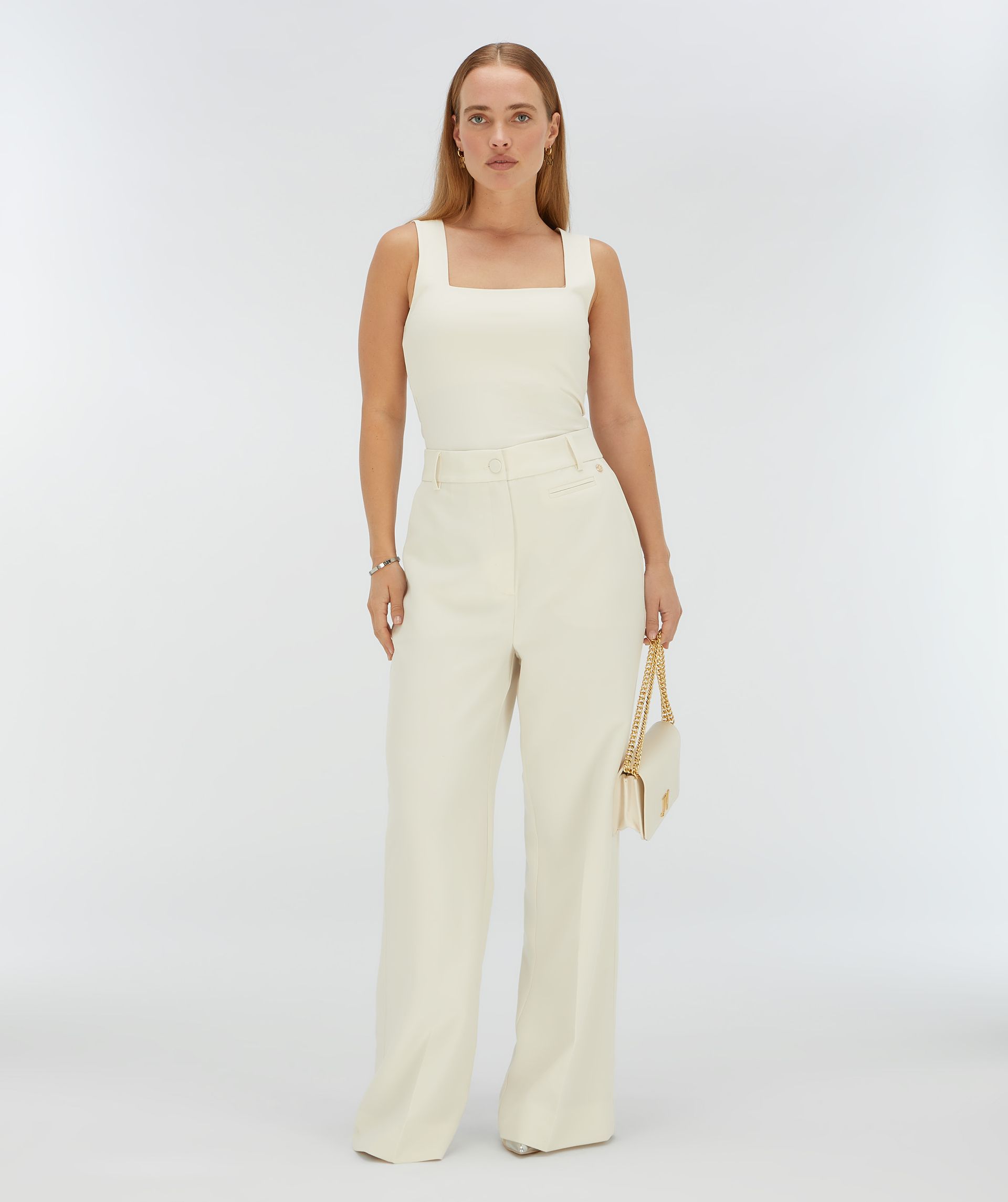 JV-KATE high rise wide leg broek - creme white