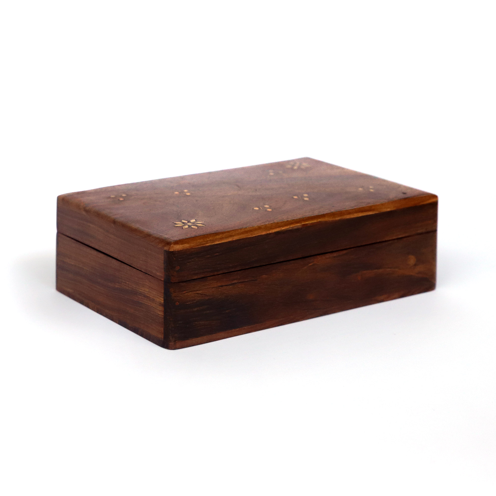 Holz-Schatulle mit Messingintarsien, braun, gold, B 20 cm, L 16 cm, H 6 cm von fischer's lagerhaus