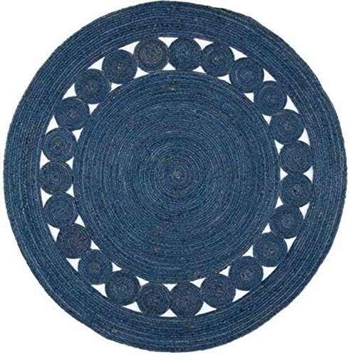 Teppich, Jute, natürliches Kreis-Design, rund, handgefertigt, geflochten, wendbar, 150 x 150 cm, Blau