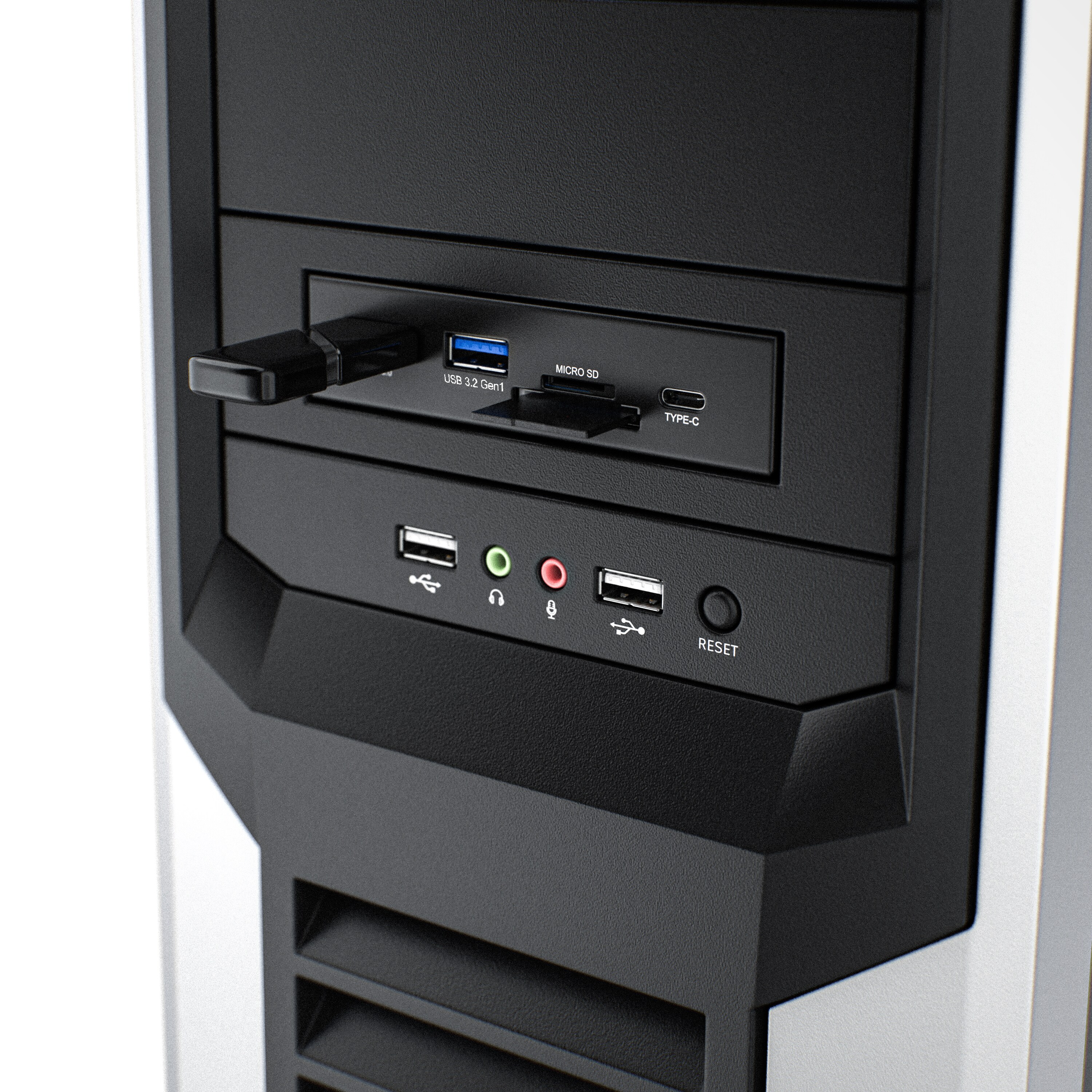 CSL USB 3.2 Gen.1 Front Panel aus Metall, interner Cardreader, Speicherkartenleser, bis zu 5 Gbit/s, 5 Schnittstellen, schwarz