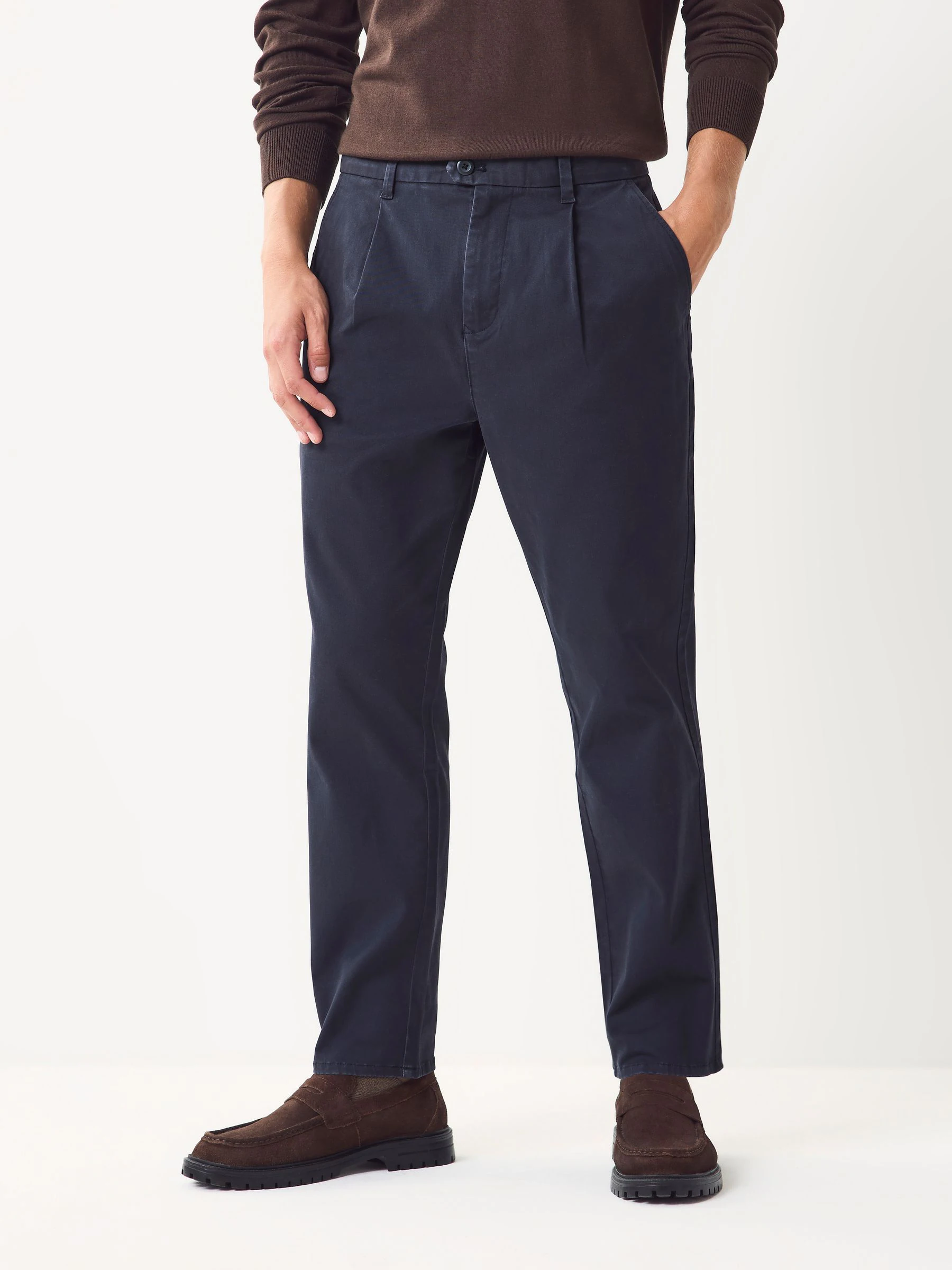 Blauw - Single Pleated Stretch Chinos Trousers