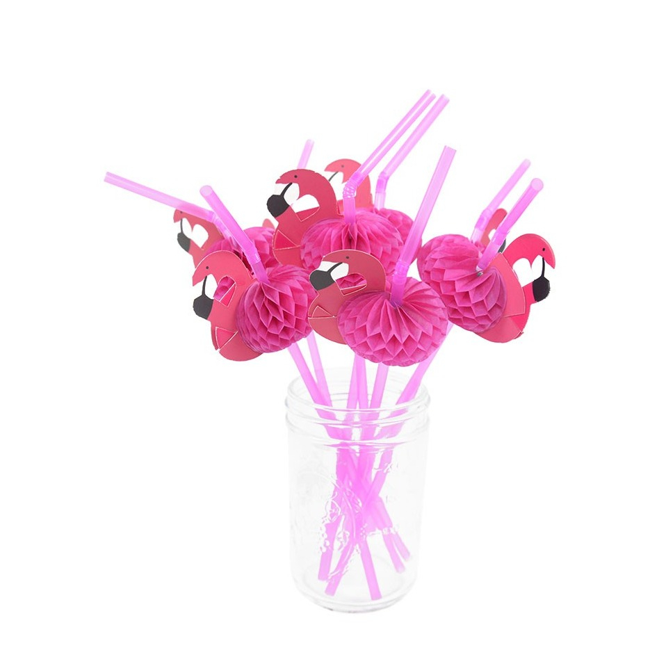 (50er Set) Flamingo Strohhalme Hawaii Party Deko Sommer Trinkhalme - Pink
