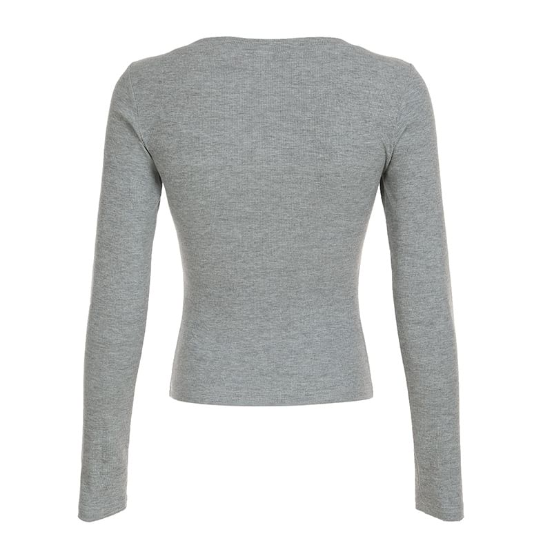 Genrovia - Slim-fit gebreide top met lange mouwen en halve knopen en grafische print