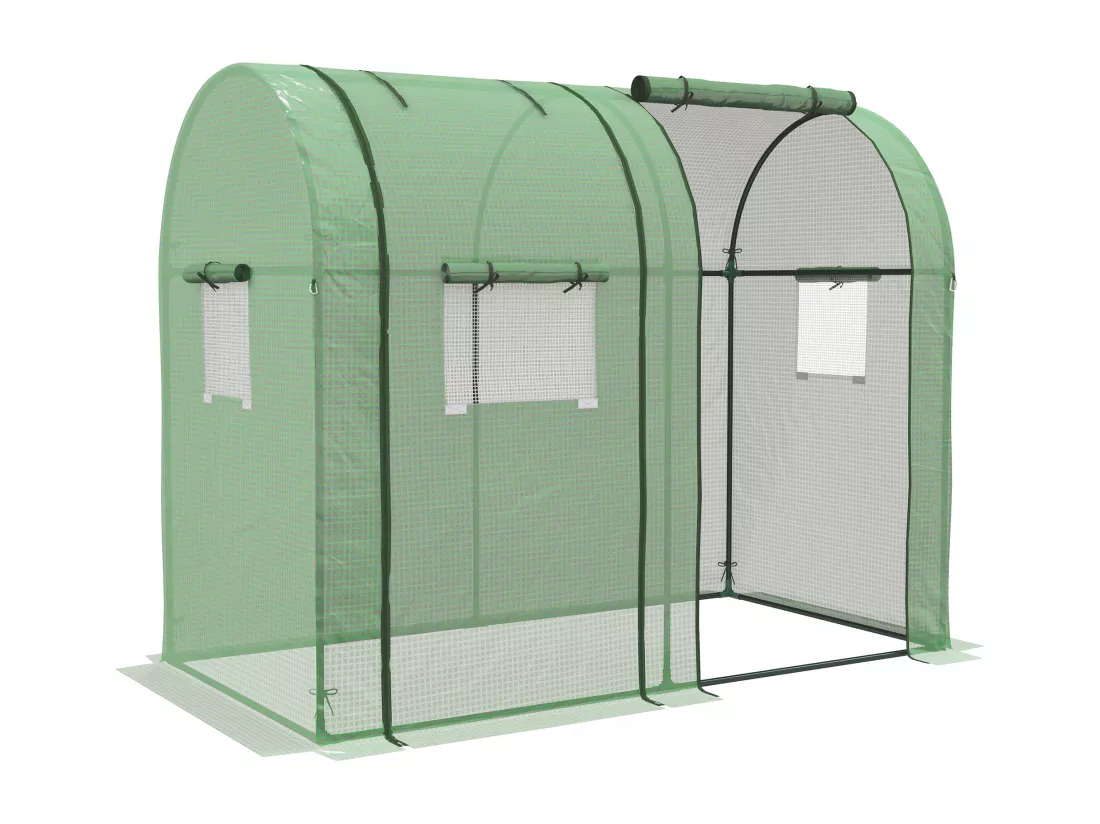 Serre de jardin 1,8 m² 2 portes zippées 4 fenêtres acier PE vert