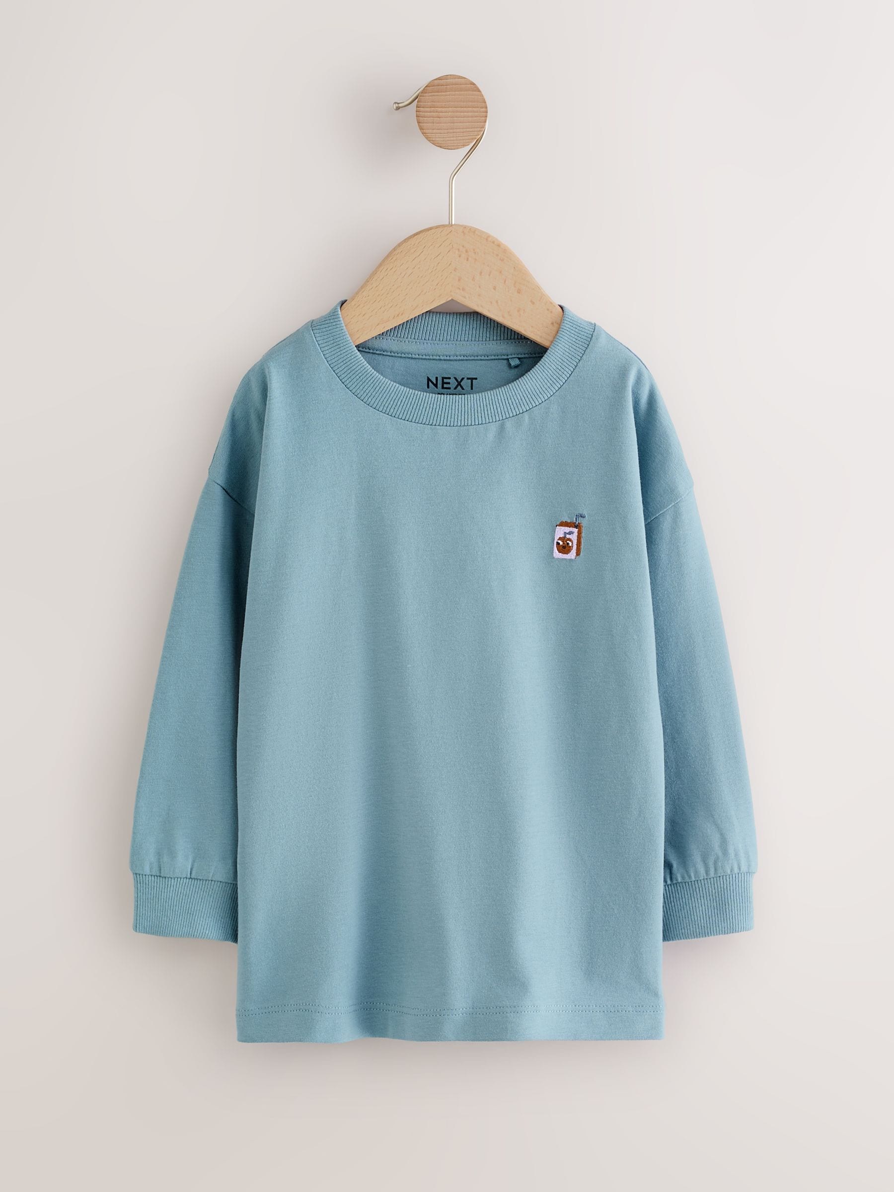 Mineralen Voedsel Personage Borduren - Set van 4 T-shirts met grafische print en lange mouwen (3mnd-7jr)