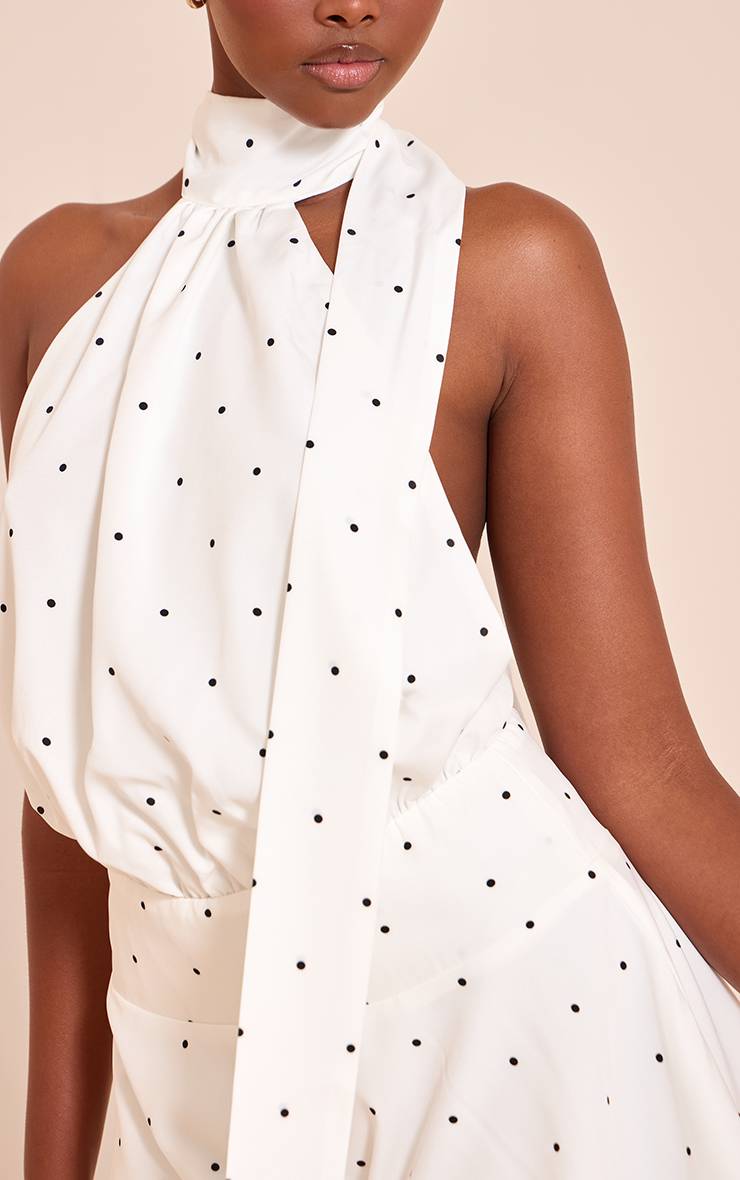Blanc Combishort À Pois Avec Col Licou Et Foulard Détachable