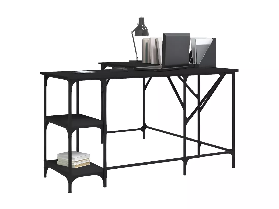Bureau noir 139x139x75 cm bois d'ingénierie