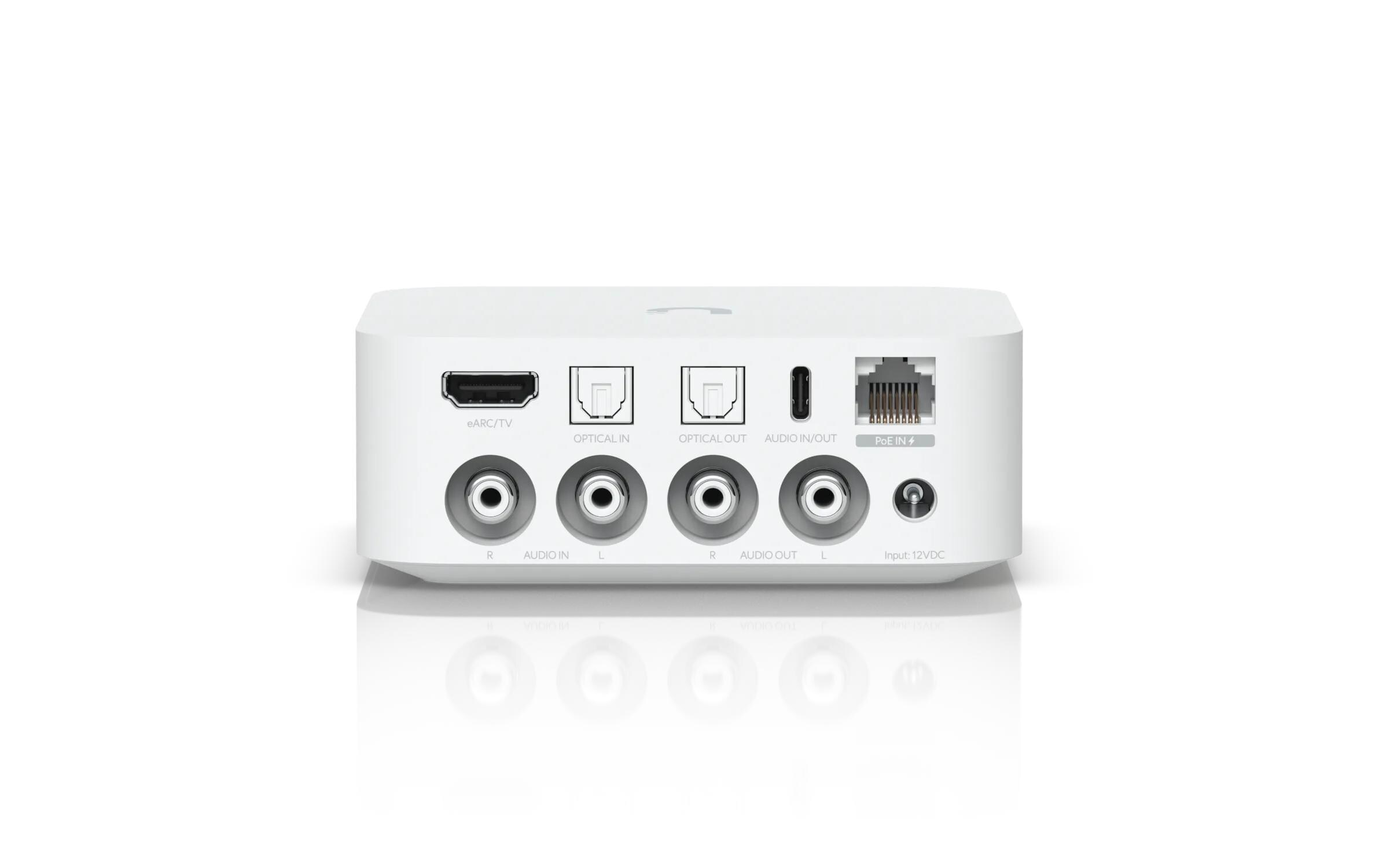 PoE Audio Port Weiss<br>Ein digitaler Audiostreamer mit ultrakompaktem, vielseitigem Design und einem intuitiven Steuerungssystem, das mehrere Musik-Streaming-Dienste und skalierbare Mehrzonen-Installationen unterstützt