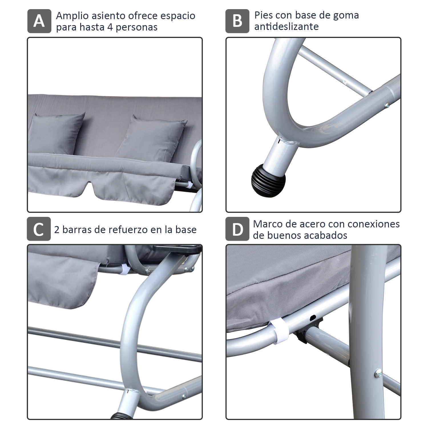 Cadeira de balanço de jardim Outsunny de 3 lugares, conversível em cama, com cobertura ajustável para proteção solar e bandeja para bebidas, ideal para pátio, varanda e uso externo. Suporta até 340 kg. Fabricada em aço, com dimensões de 200 x 120 x 164 c