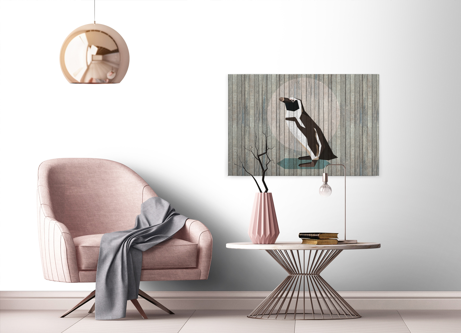 Leinwandbild PINGUIN - grau-schwarz - 90x60 cm