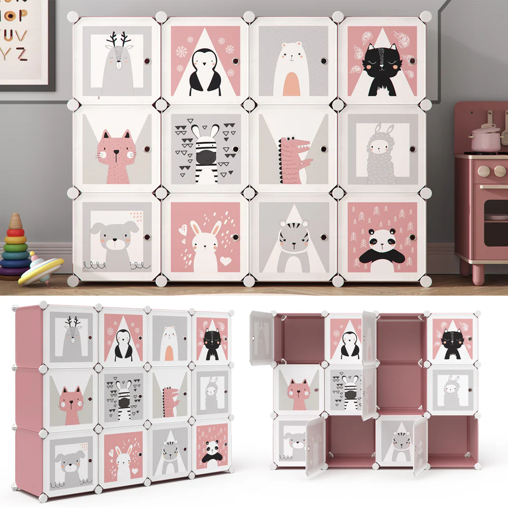 Vicco Kleiderschrank Andy Kinder rosa modular 12 Fächer Kleiderstange Steckregal