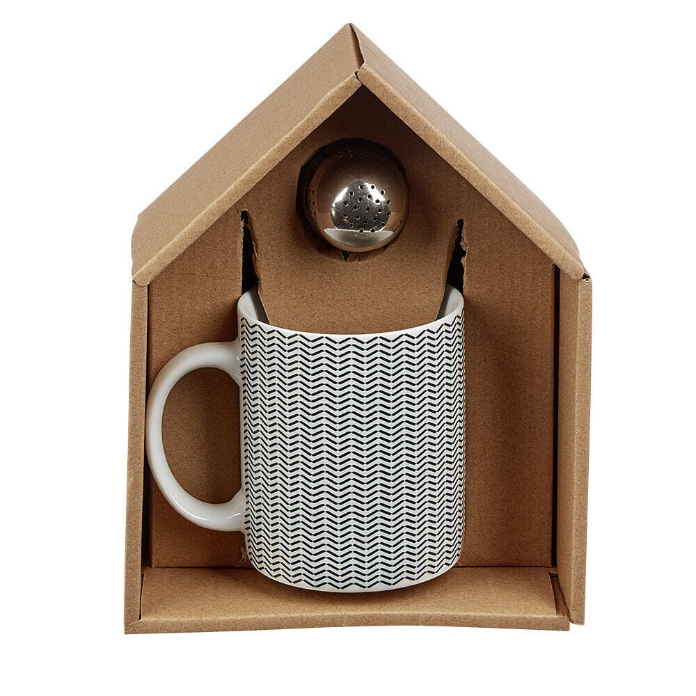 Mug porcelaine avec boule à thé inox noir blanc 35 cl