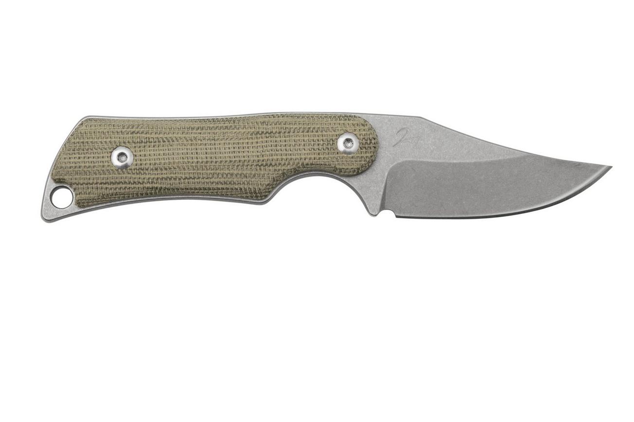 Mercury Kali N690 Stonewashed Clip Point, Green Canvas Micarta, vaststaand mes
