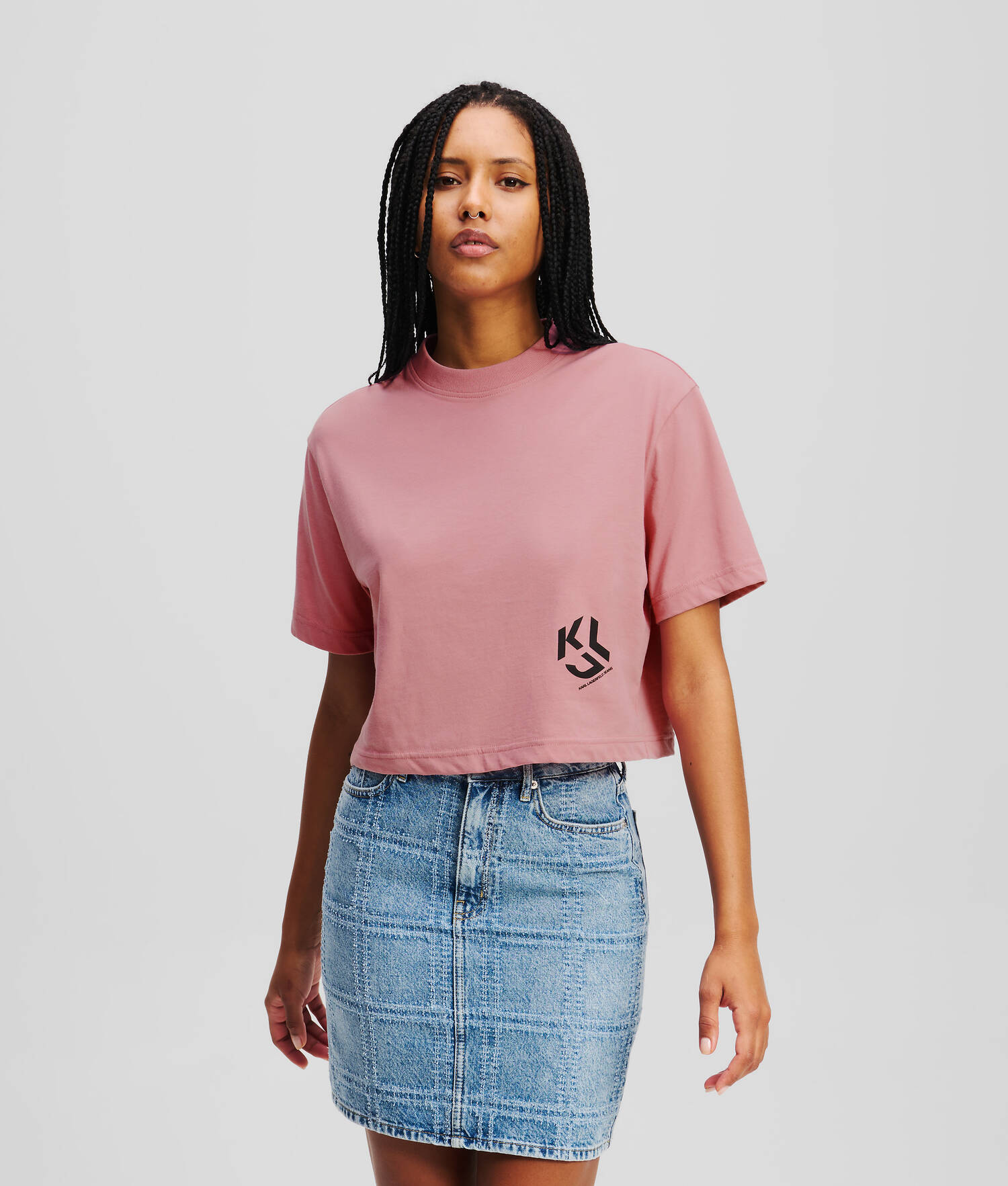 T-SHIRT CROPPED KLJ MONOGRAM - Gorge de renard