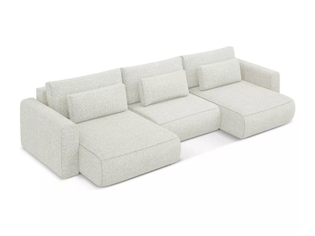 Canapé d'angle panoramique convertible en tissu texturé - blanc beige - KAPUA
