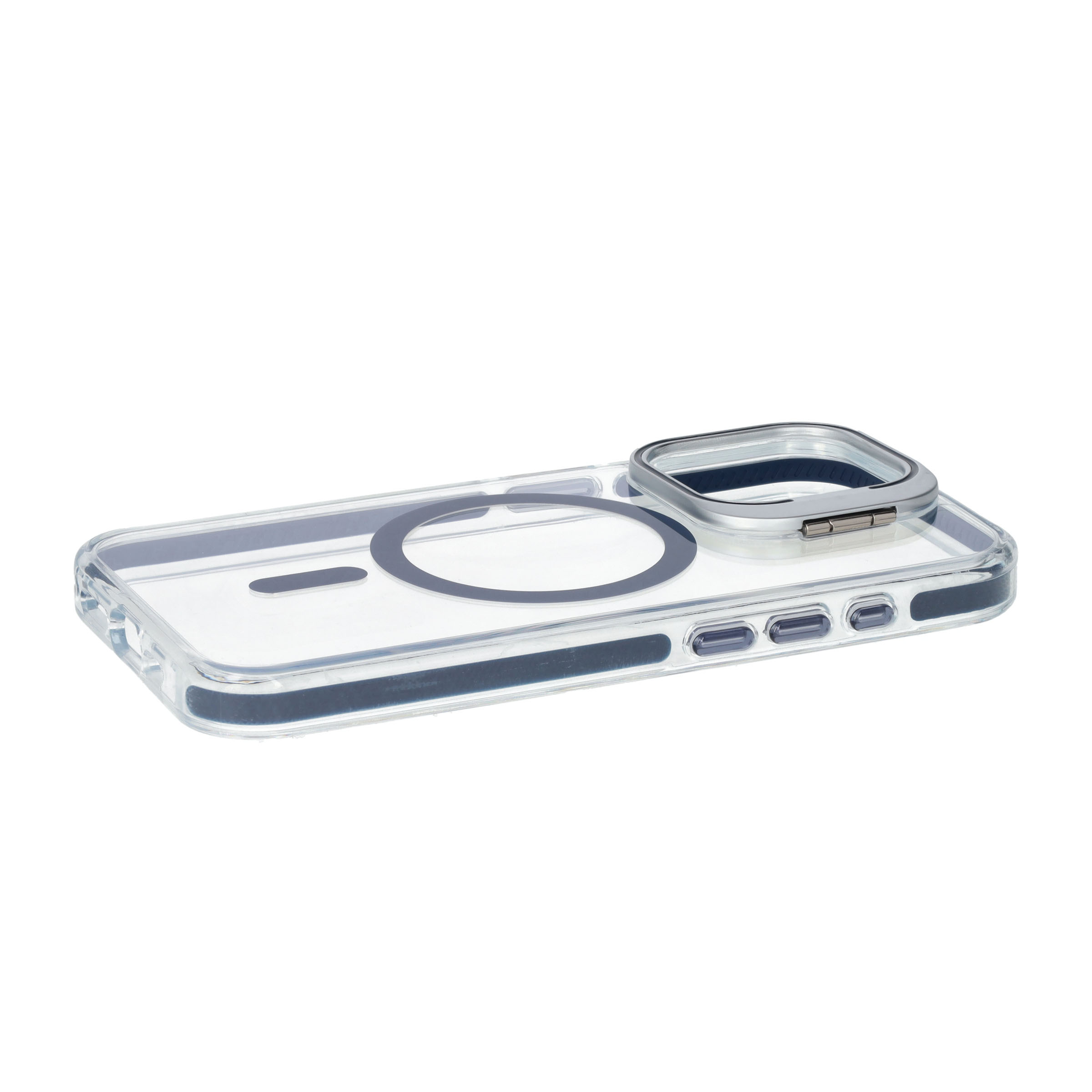iPhone 15 Pro MagSafe Hybrid Hülle TPU Bumper Acryl Rückseite mit Kamera Kickstand - Blau / Transparent