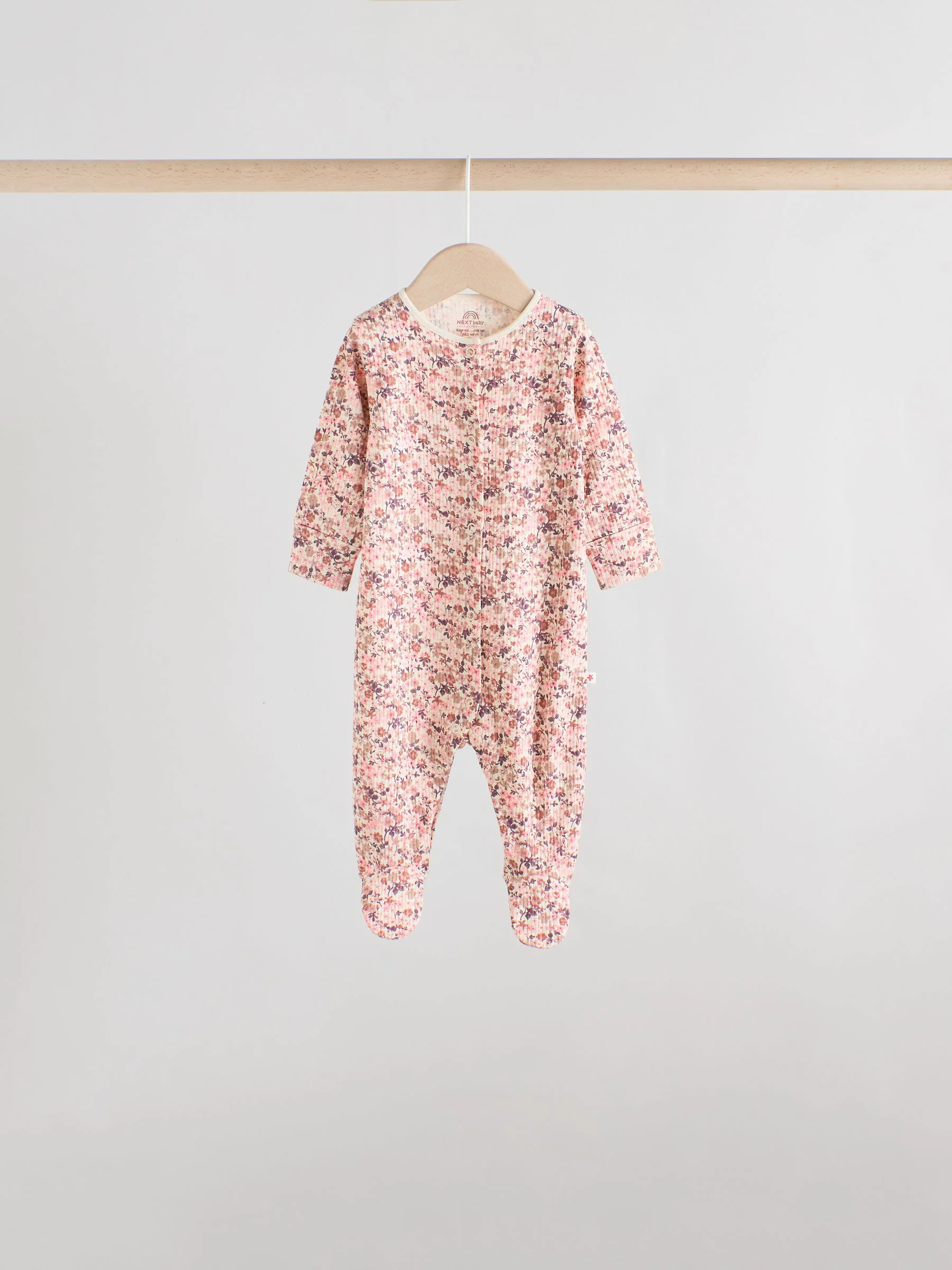 Roze/roestbruin met fijne bloemenprint - Verpakking van 3 babypyjama's met tweewegrits (0-2jr)