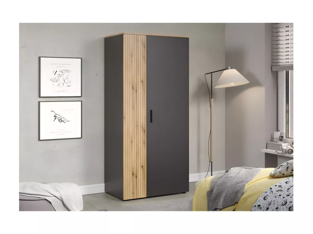 Esteban armoire de rangement gris, chêne décor.
